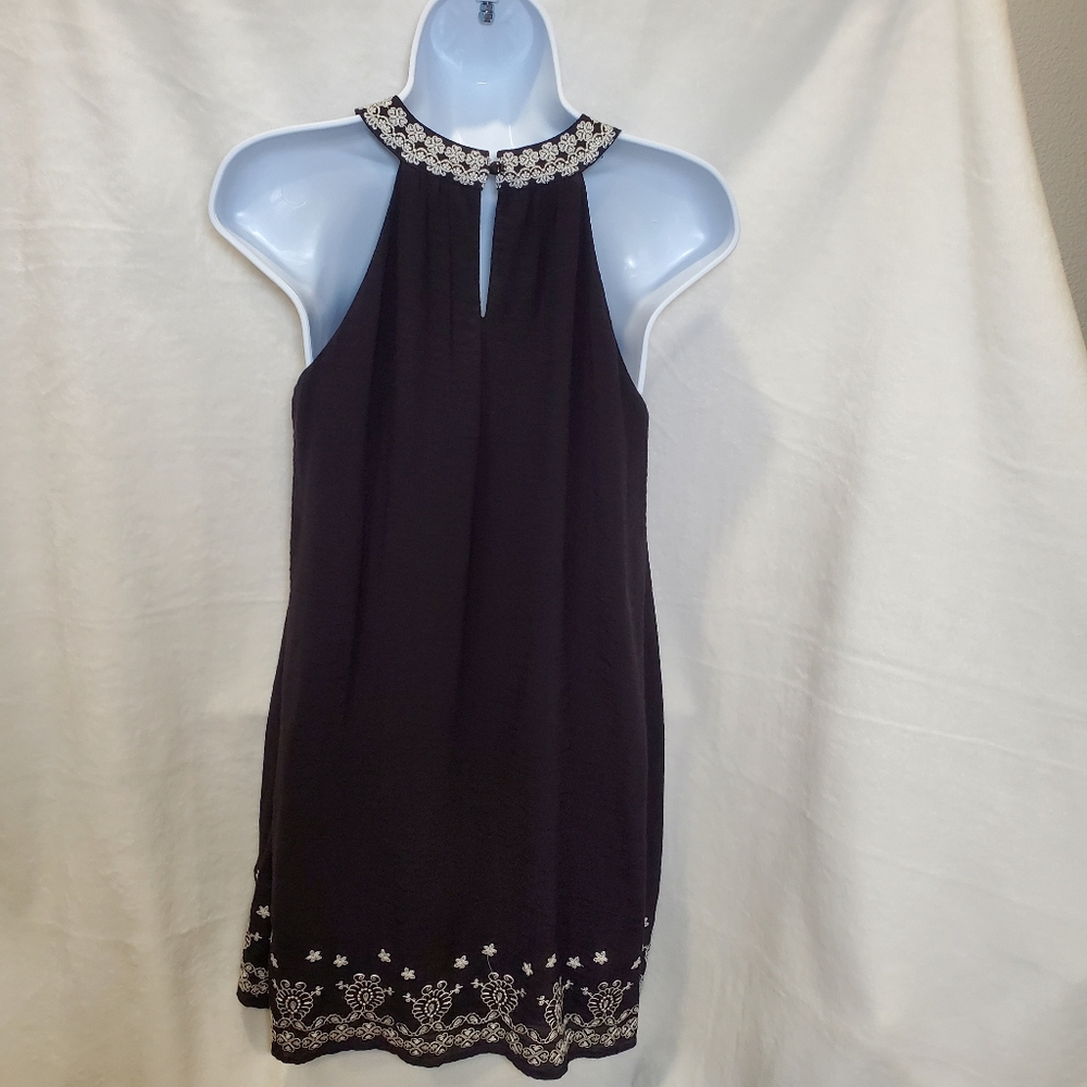 Embroidered Halter Neck Dress, Black, Size XS - Picture 3 of 9